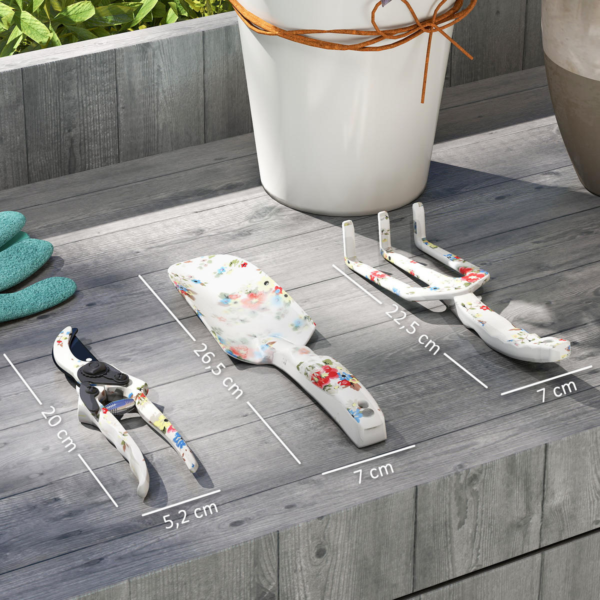 GARTENWERKZEUG-SET aus Aluminium Mehrfarbig - Multicolor, Metall (7/3/26.5cm) - Outsunny