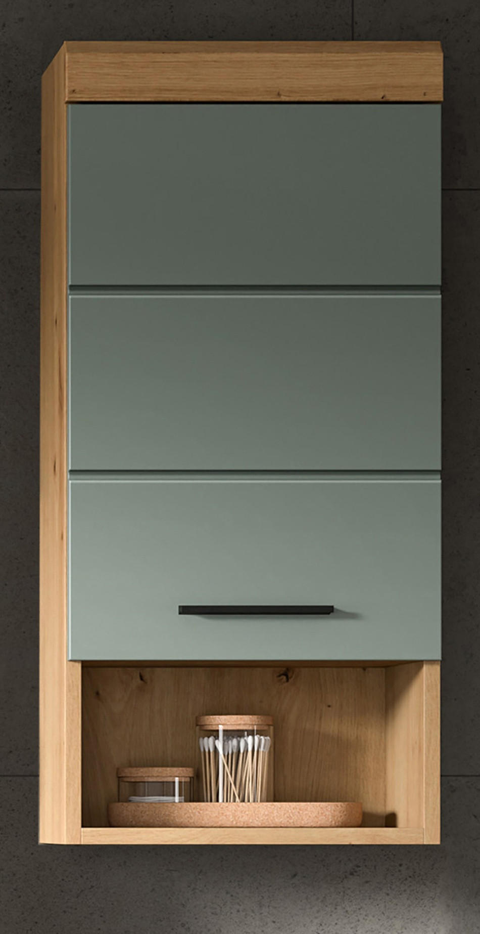 HÄNGESCHRANK Salbei grün, Eiche Artisan 37 x 79 cm, Badschrank hängend - Salbeigrün/Schwarz, Holzwerkstoff/Kunststoff (37/79/24cm) - Inn.Furn