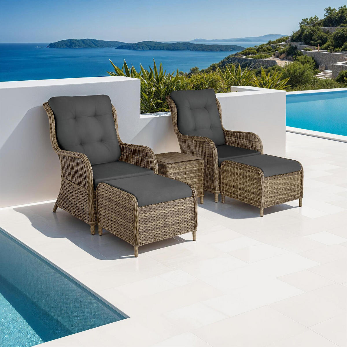 ALUMINIUM RATTAN SITZGRUPPE Benissa, mit Sicherheitsglasplatte, natur - Naturfarben, Kunststoff - tectake