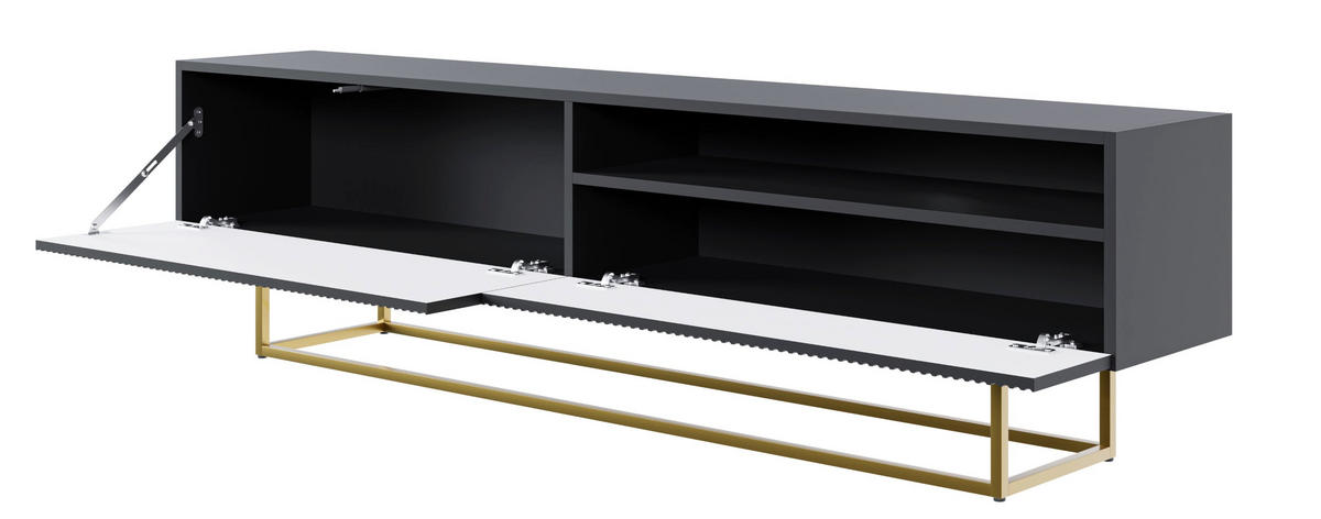 TV stolík Veldio čierny na kovovom podstavci 175 cm - čierna/zlatá, kov/kompozitné drevo (175/46.5/31.6cm) - Selsey