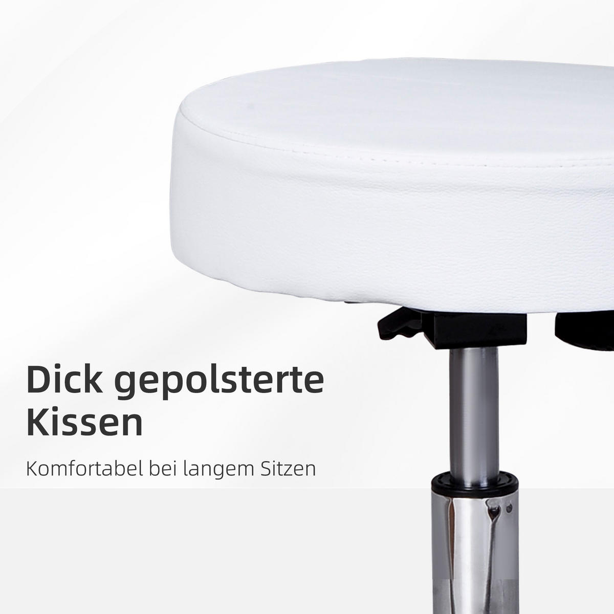 ARBEITSHOCKER höhenverstellbar Rollhocker Drehhocker mit Lehne Rollen Büro Weiß - Weiß, Kunststoff (35/84/35cm) - HOMCOM