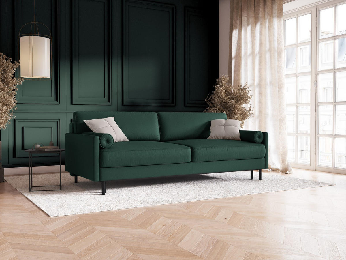 AUSKLAPPBARES-SOFA mit Bettkasten Scott aus strukturiertem Stoff grün 3 Sitzplätze - Grün, Textil (97/87/212cm) - Micadoni