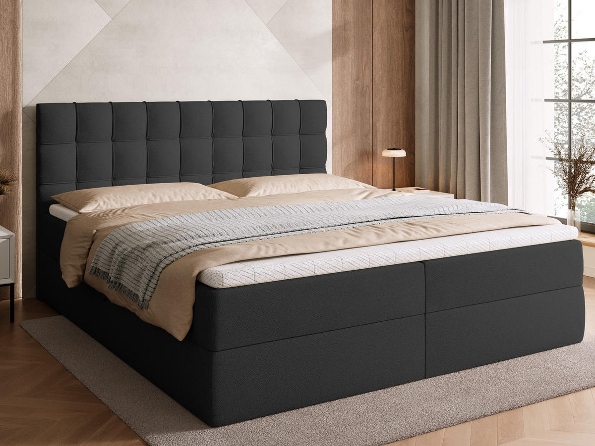 BOXBETT Detroit mit Topper 180/200 Anthrazit - Anthrazit, Holzwerkstoff/Textil (180/200cm) - Bromarkt