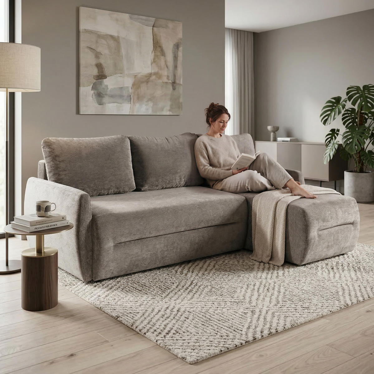 ECKSCHLAFSOFA Camila mit Schlaffunktion und universeller Ottomane, Braun - Braun, Textil (225/153cm) - Beautysofa