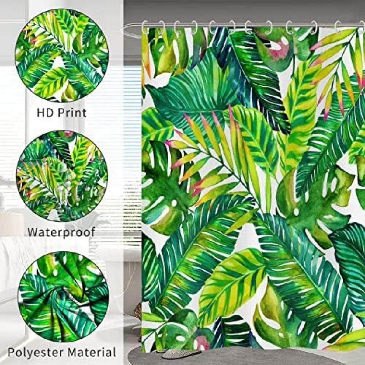 DUSCHVORHANG tropisch Blätter Badewanne wasserdicht Polyester waschbar - Grün, Textil (180/180cm) - MCBOSON