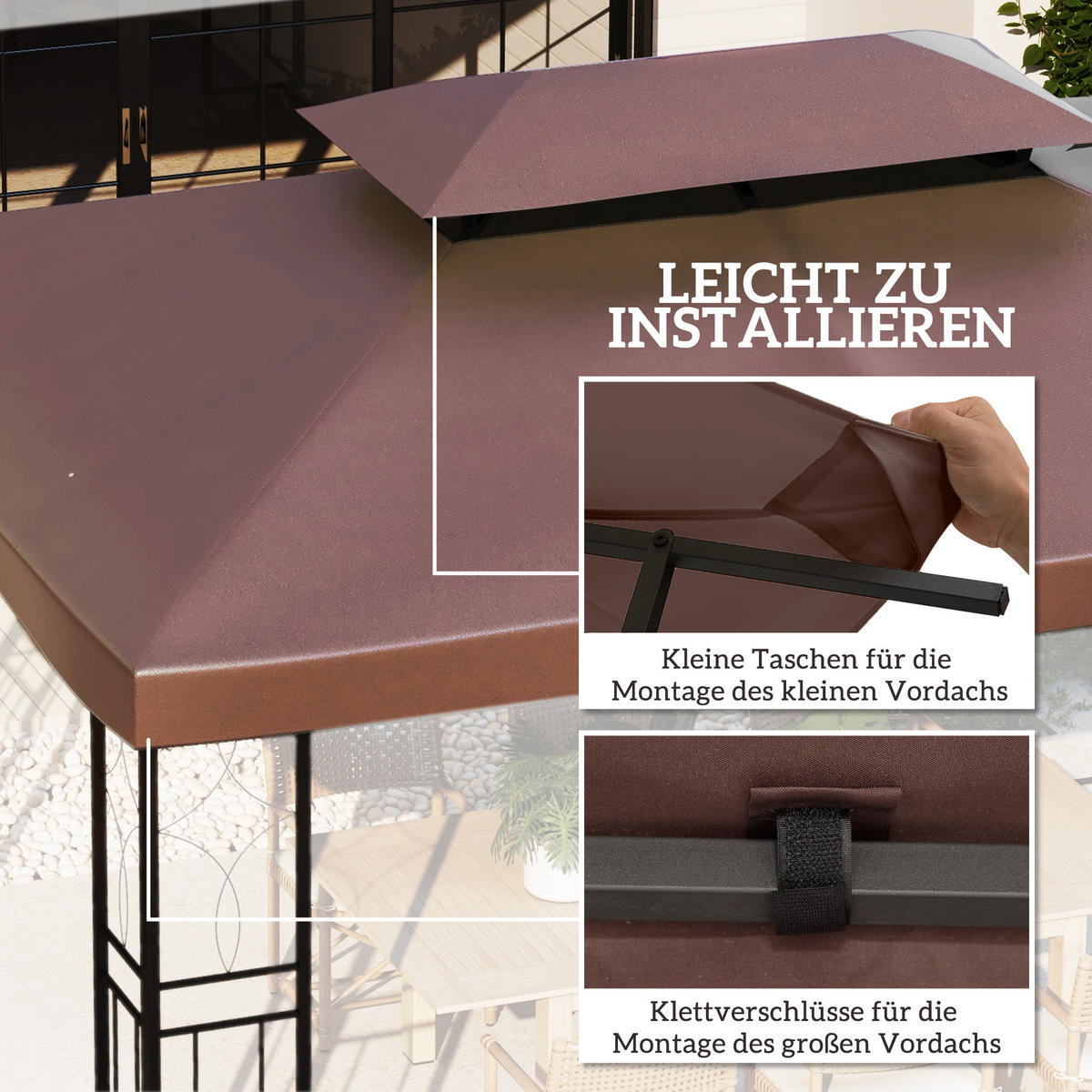 PAVILLONDACH, Polyester, Kaffee - Braun, Kunststoff (400/20/300cm) - Outsunny