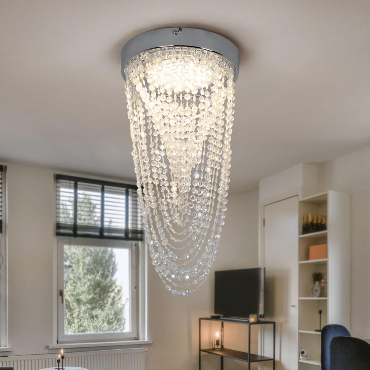 LED DECKENLEUCHTE Kira Chrom Kristall - Klar, Metall (20/20/34cm)