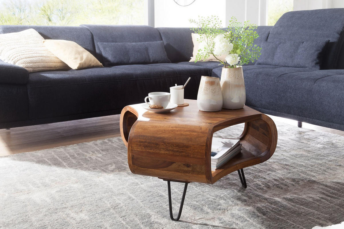 COUCHTISCH MIRA Sofatisch Metallbeine - Sheeshamfarben, Holz (55/55/38cm) - tinkaro