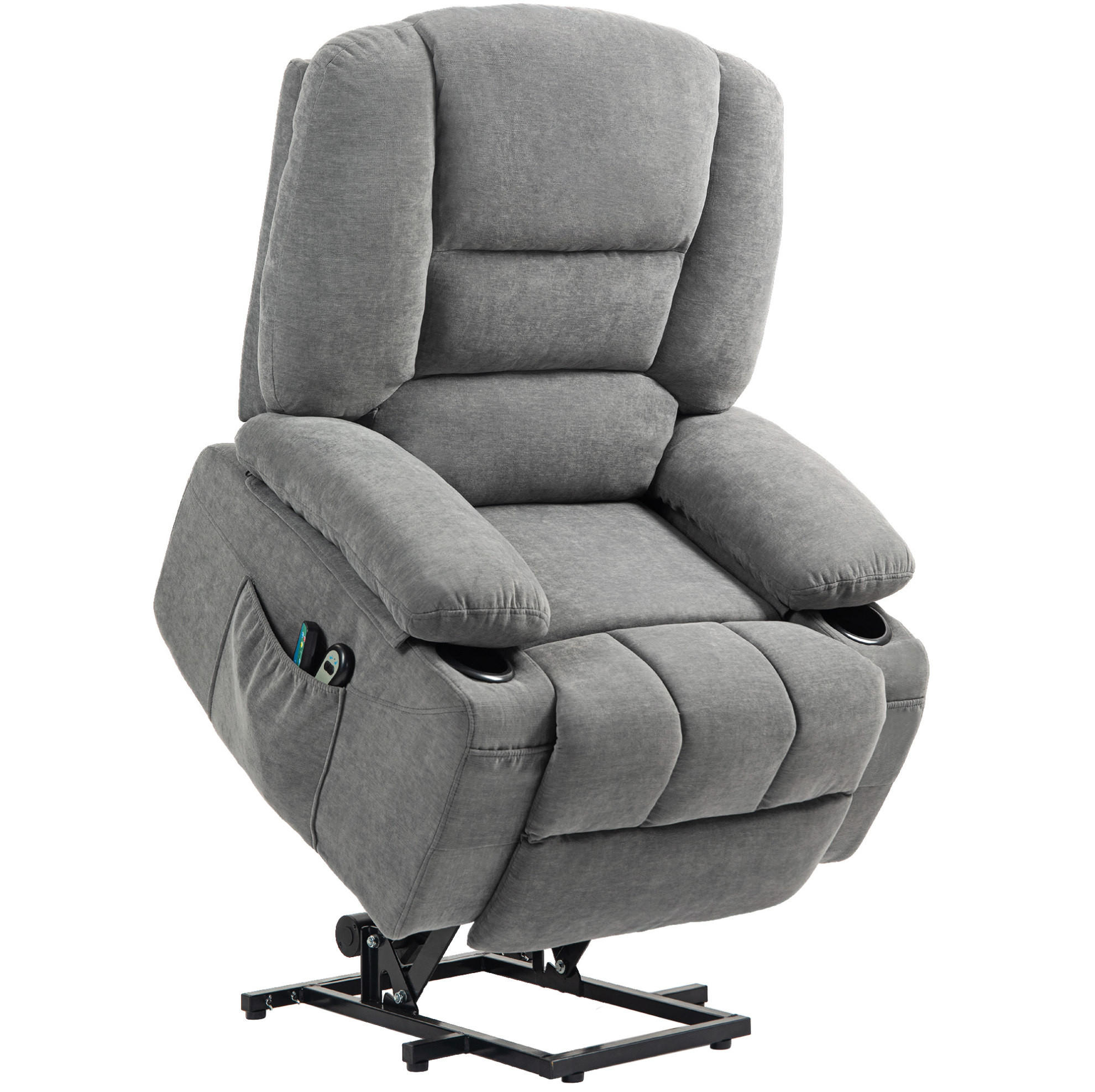 SESSEL 97/90/102 cm in Dunkelgrau mit Aufstehhilfe und Massagefunktion - Dunkelgrau, Textil (90/102/97cm) - Flora Grace