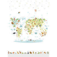 FOTOTAPETE Weltkarte für Kinder 212 x 275 cm - Weiß, Papier (212/275cm) - Sanders & Sanders