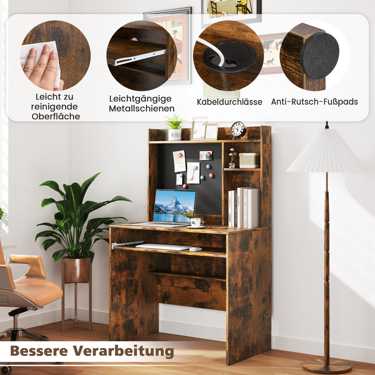COMPUTERTISCH Braun - Braun, Holzwerkstoff (50/89/138cm) - COSTWAY