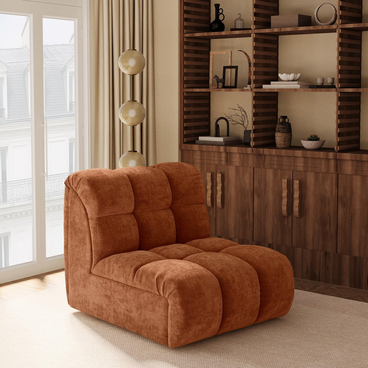 SOFA SEVEN Geprägtes Velours Terrakotta 162cm - Dunkelorange/Terracotta, Textil (162/77/98cm) - Premium Interiors