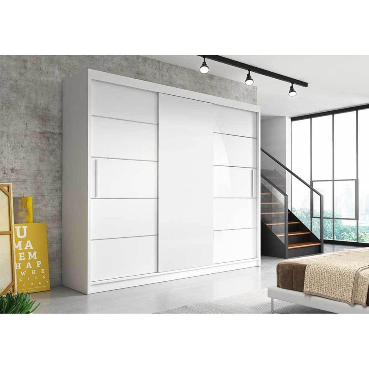 SCHIEBETÜRENSCHRANK - ELBA II Weiß - Weiß, Holzwerkstoff/Metall (250/218/61cm) - Möblo