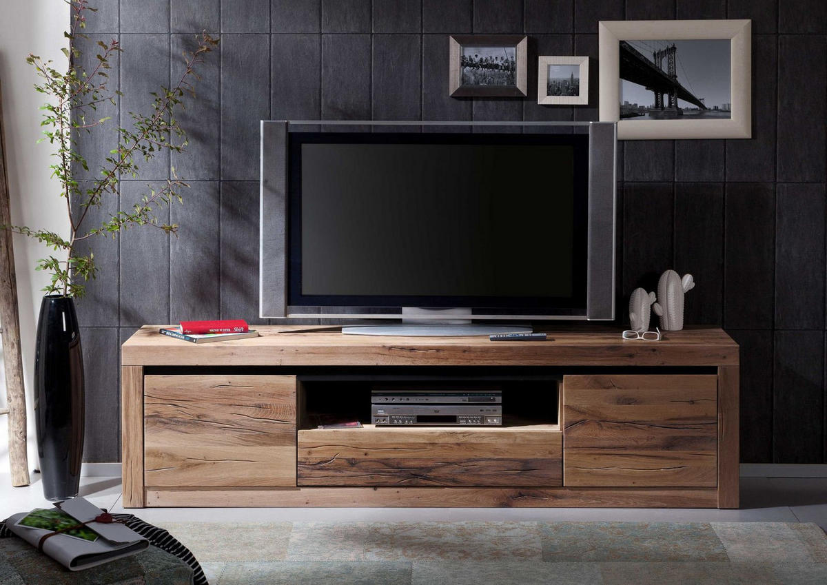 TV-BOARD Wild-/Zerreiche 202x42x55 Tabacco brown geölt MONTREUX #305 - Braun, Holz (42/55/202cm) - Massivmoebel24