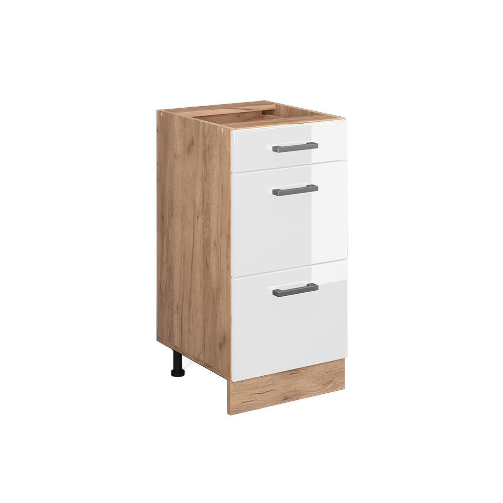 KÜCHENUNTERSCHRANK R-Line Weiß Hochglanz 40 cm mit Schubladen, ohne AP - Honigeiche/Weiß Hochglanz, Holzwerkstoff (40/81.6/46cm) - Vicco