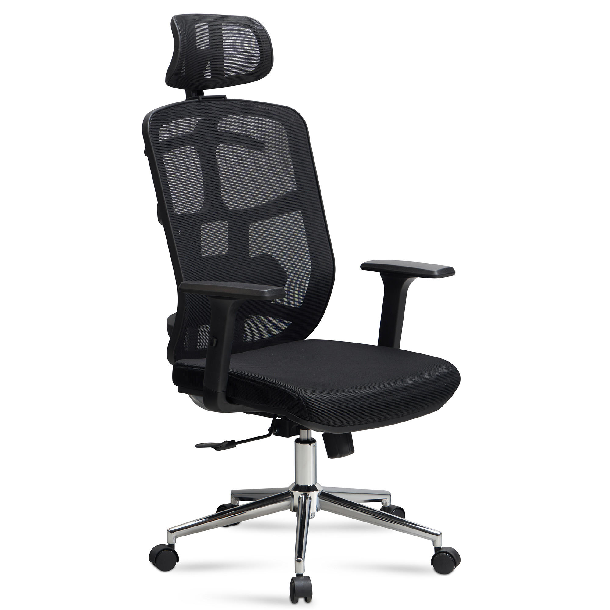 BÜROSTUHL Schwarz Mesh mit Kopfstütze, Lendenstütze, Wippfunktion und Höhenverstellung, bis 120 kg - Silberfarben/Schwarz, Kunststoff/Textil (68/130/68cm) - KADIMA DESIGN