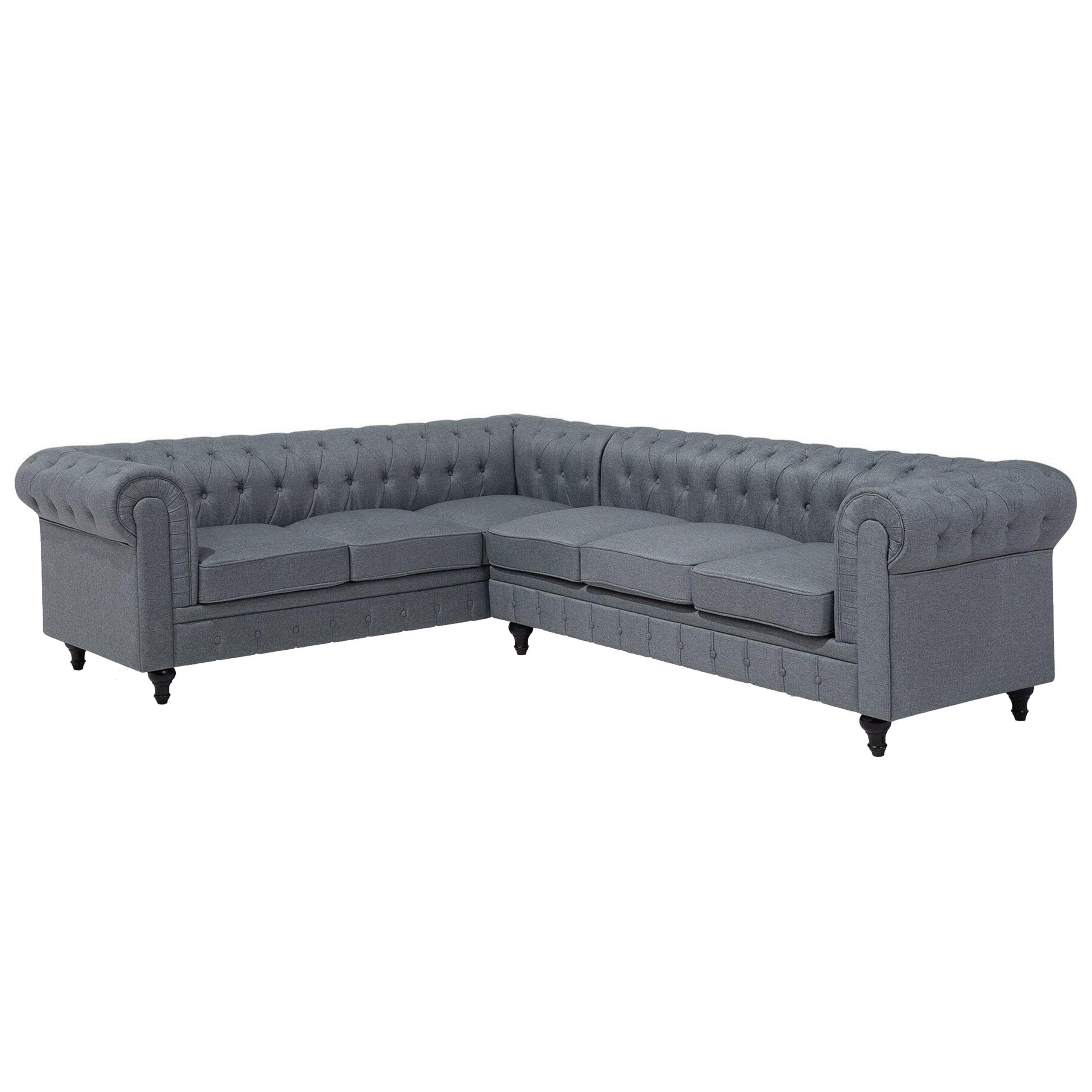 ECKSOFA Polsterbezug Schwarz linksseitig Chesterfield - Grau, Textil (280/85cm) - Beliani