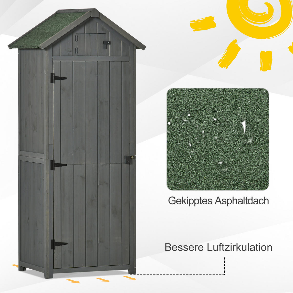 GARTENSCHRANK Gerätehaus Geräteschuppen, mit Fachböden, Asphaltdach, Holz, Grau+Grün - Grau/Grün, Holz (54.2/179/77cm) - Outsunny