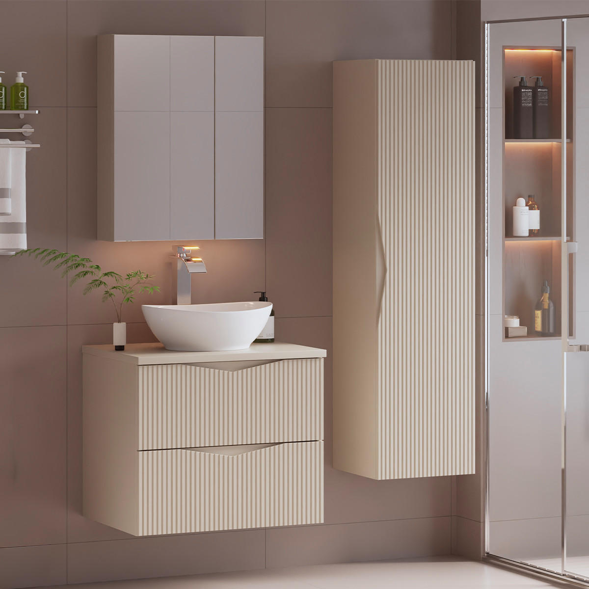 BADMÖBEL Tao 2er-Set Kaschmir - Beige, Holzwerkstoff (60.6/50/45.8cm) - Petits-meubles