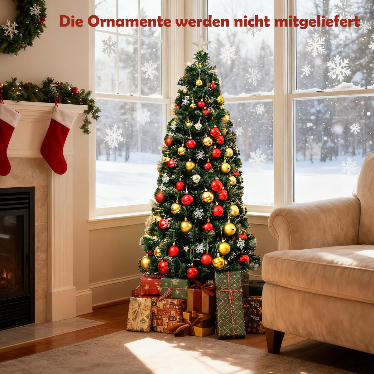 WEIHNACHTSBAUM Tannenform mit 8 Lichtmodi 150 cm warmweiße Glasfaser - Grün, Metall (150cm) - COSTWAY