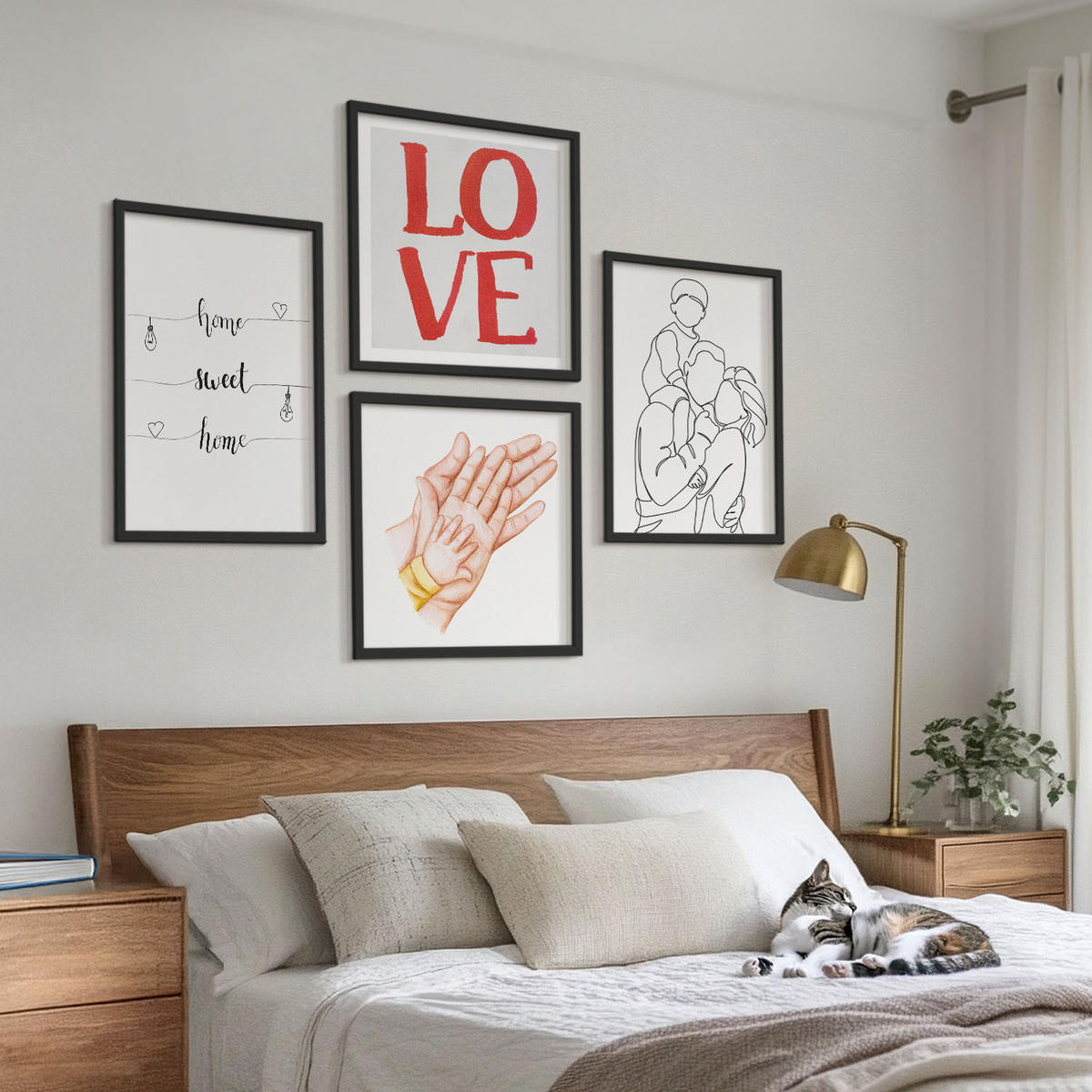 WANDBILDER 4er-Set - 50x50 cm & 40x60 cm Schwarzer Rahmen - Familienillustrationen Hausschilder - Schwarz, Kunststoff (50/50cm) - ArtPrintCave