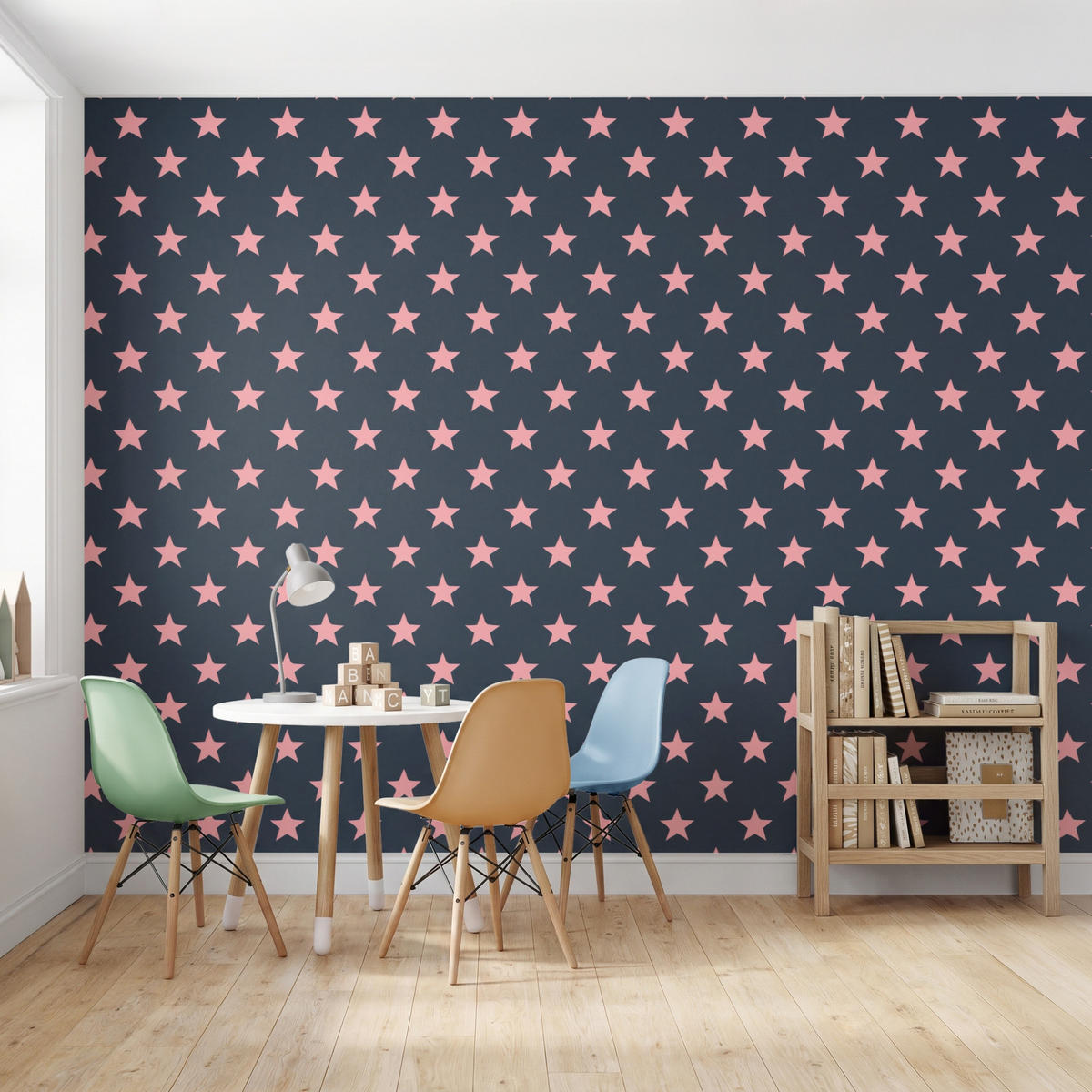 KINDERTAPETE - Muster - Sterne - Rosa - 300x220 cm - Anthrazit, Papier (300/220cm) - OnlyWow