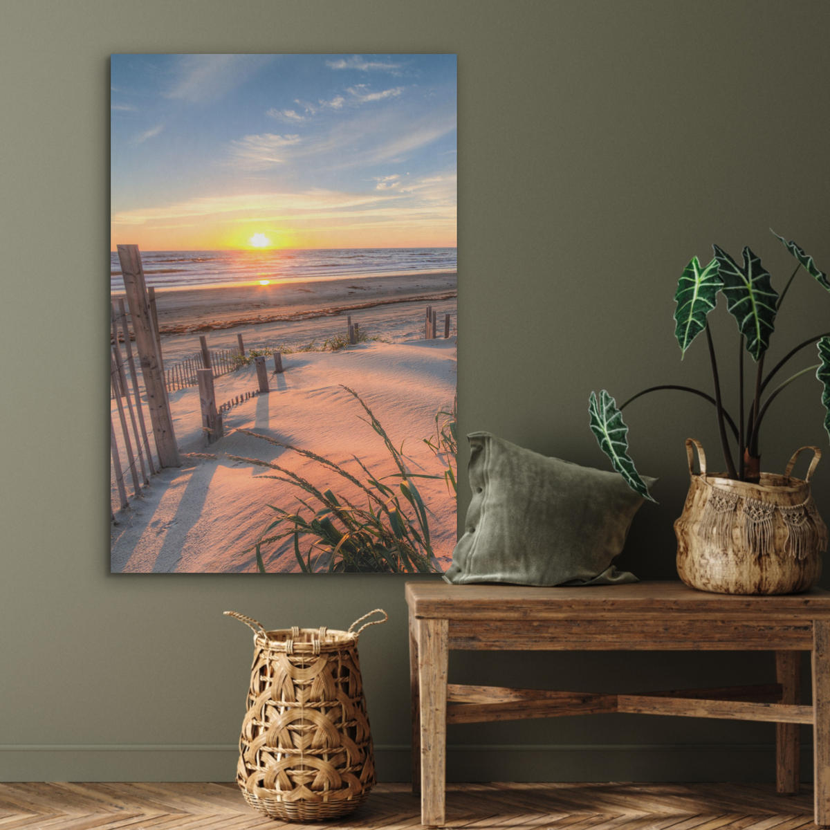 AKUSTIKBILD Strand - Meer - Düne - Sonnenuntergang - Landschaft Wanddeko 60x90 cm - Beige, Kunststoff (60/90/0.9cm) - MuchoWow