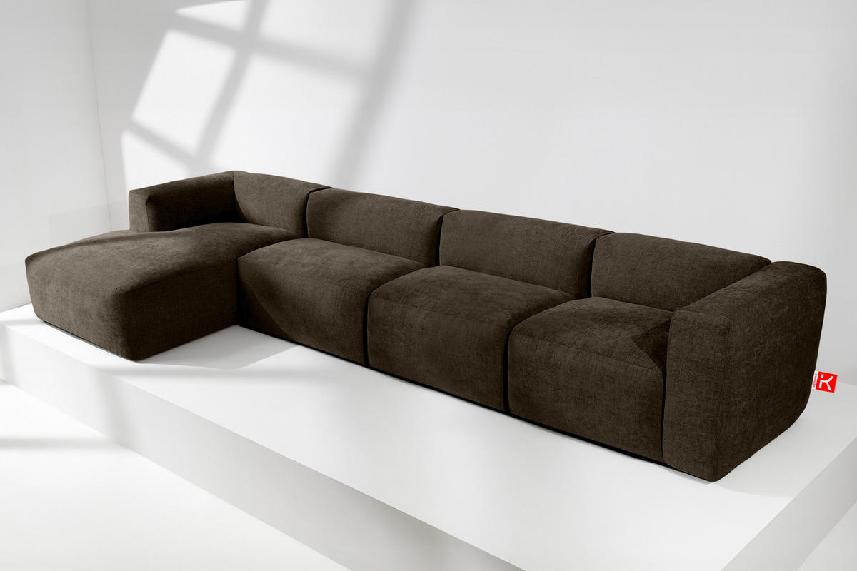 ECKMODULSOFA-LINKS BUFFO 6-Sitzer mit extrem weicher Sitzfläche, Gewebestoff, braun - Braun, Textil (377/180cm) - KONSIMO®