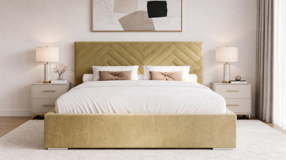 POLSTERBETT 120x200 cm AURA, Doppelbett mit Bettkasten und Lattenrost aus Holz, Velourstoff: Beige - Beige, Holz/Textil (120/200cm) - Marpur