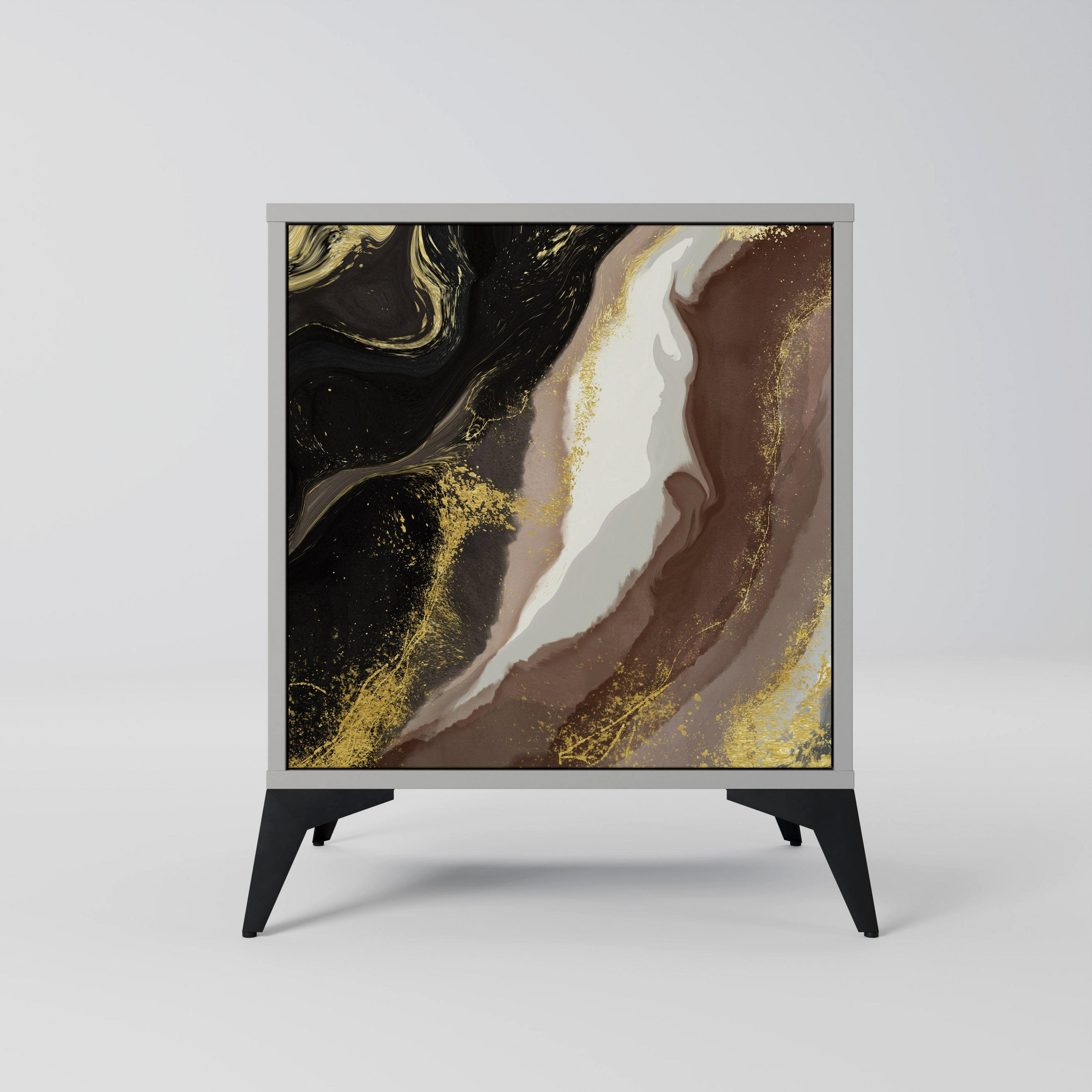 SIDEBOARD GOLD DUST, Grau, 57,5x42x70,5 cm, Schwarze Metall-Sternfüße - Multicolor/Schwarz, Holzwerkstoff/Metall (57.5/70.5/42cm) - SpaceRebels