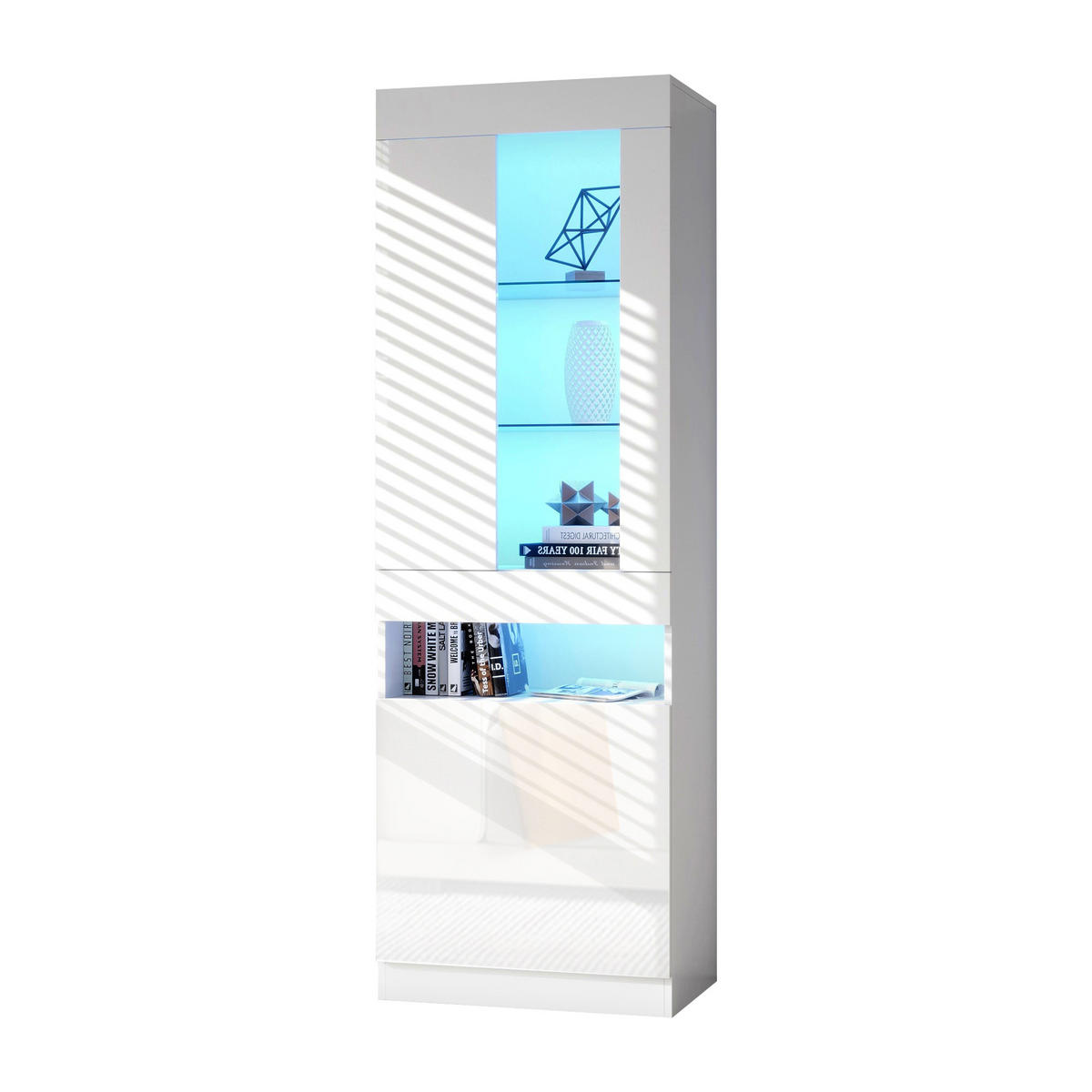 VITRINE, LED-Beleuchtung, Glas, Weiß - Weiß, Holzwerkstoff (40/180/50cm) - FLIEKS