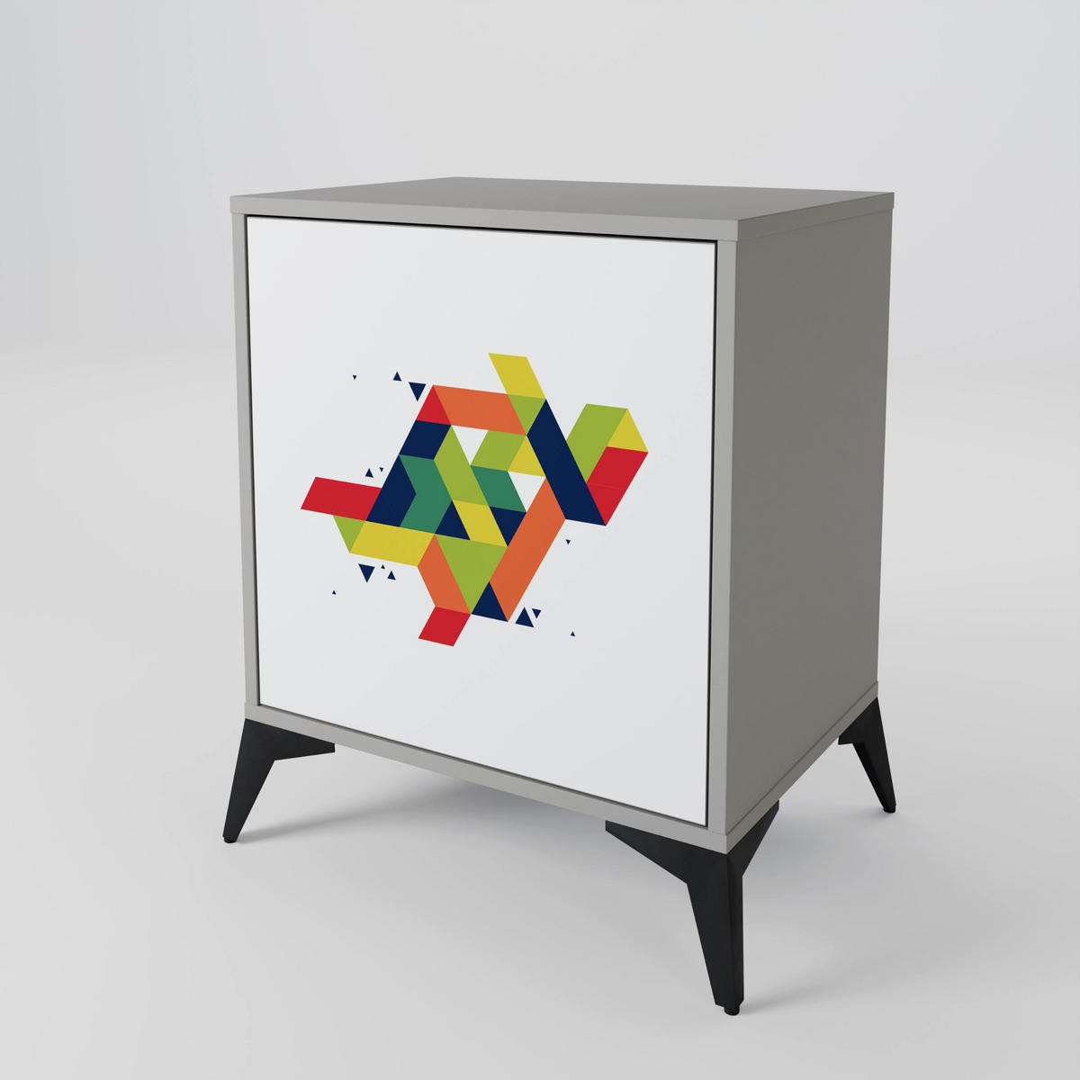 SIDEBOARD FUTURE SIGN, Grau, 57,5x42x67,5 cm, Schwarze Metall-Rahmenfüße - Multicolor/Schwarz, Holzwerkstoff/Metall (57.5/67.5/42cm) - SpaceRebels