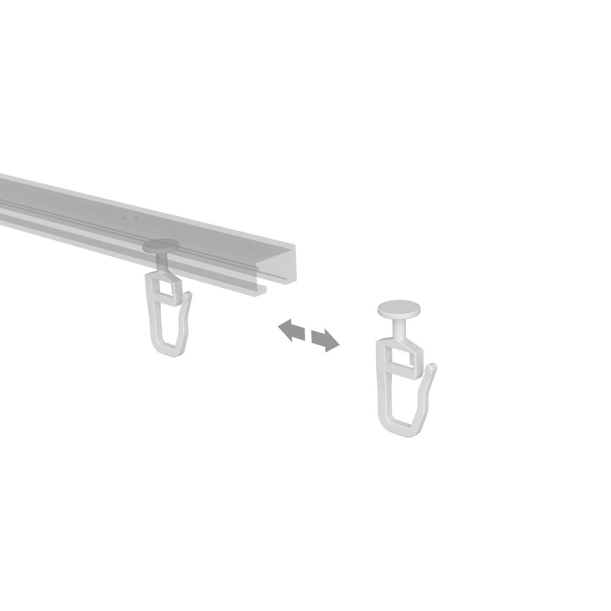FALTENGLEITER RUNDKOPF 9 MM Ø MIT FALTENHAKEN für Innenläufe / Gardinenschienen bis Nutbreite 5,6 mm, Packung 100 Stück - Weiß, Kunststoff (1.1/2.9/1cm) - INTERDECO