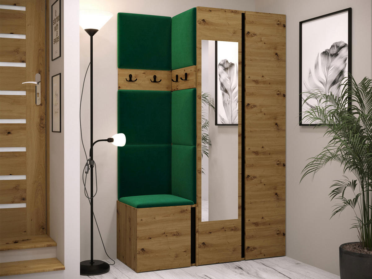 GARDEROBEN-SET Orion XXVI - Eiche Artisan/Grün, Holzwerkstoff/Kunststoff (116/186/46cm) - MIRJAN24