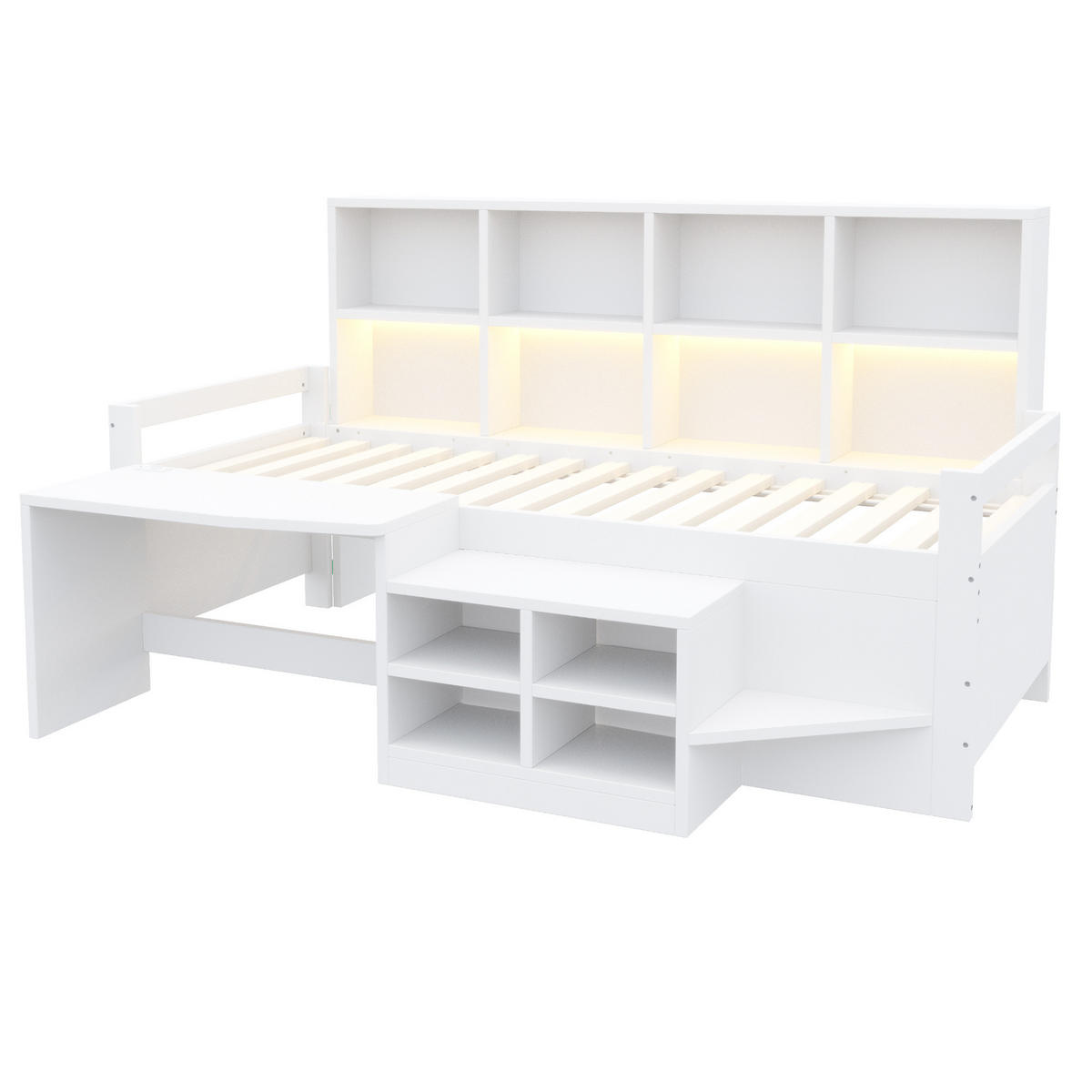 MULTIFUNKTIONSBETT mit Schreibtisch 90x200 cm Holz White - Weiß, Holz (90/200cm) - Meubliv