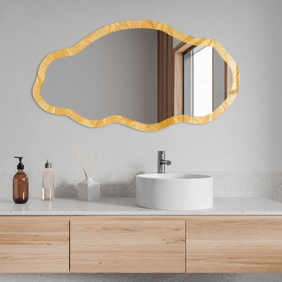 SPIEGEL 90x45 cm asymmetrisch mit Druck - Tropische Blätter - Transparent, Glas (45/90/0.4cm) - TULUP