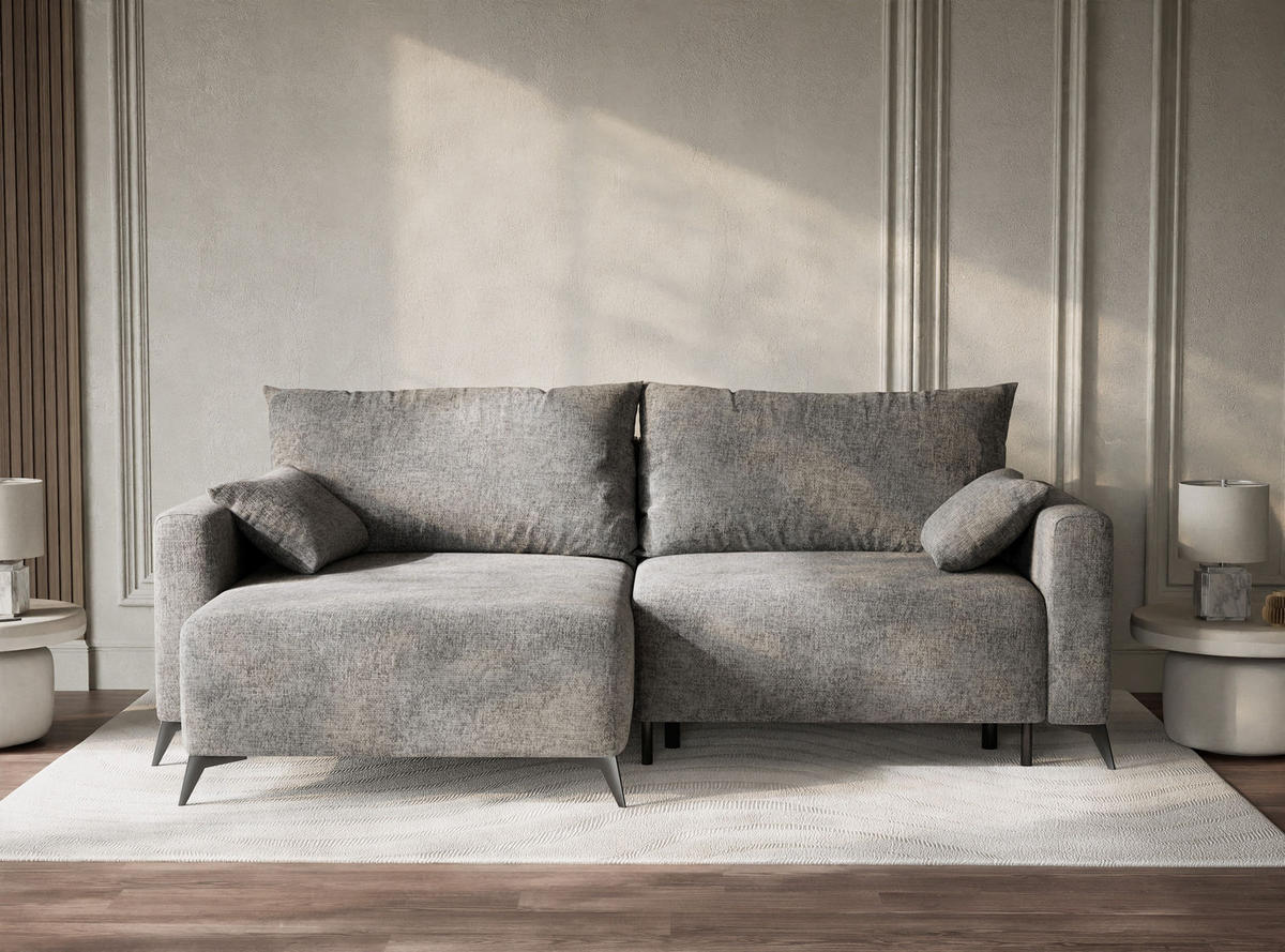 ECKSOFA MIT SCHLAFFUNKTION Leon Grau Chenille-Stoff - Schwarz/Grau, Holz/Holzwerkstoff (148/239cm) - Maison de Reve