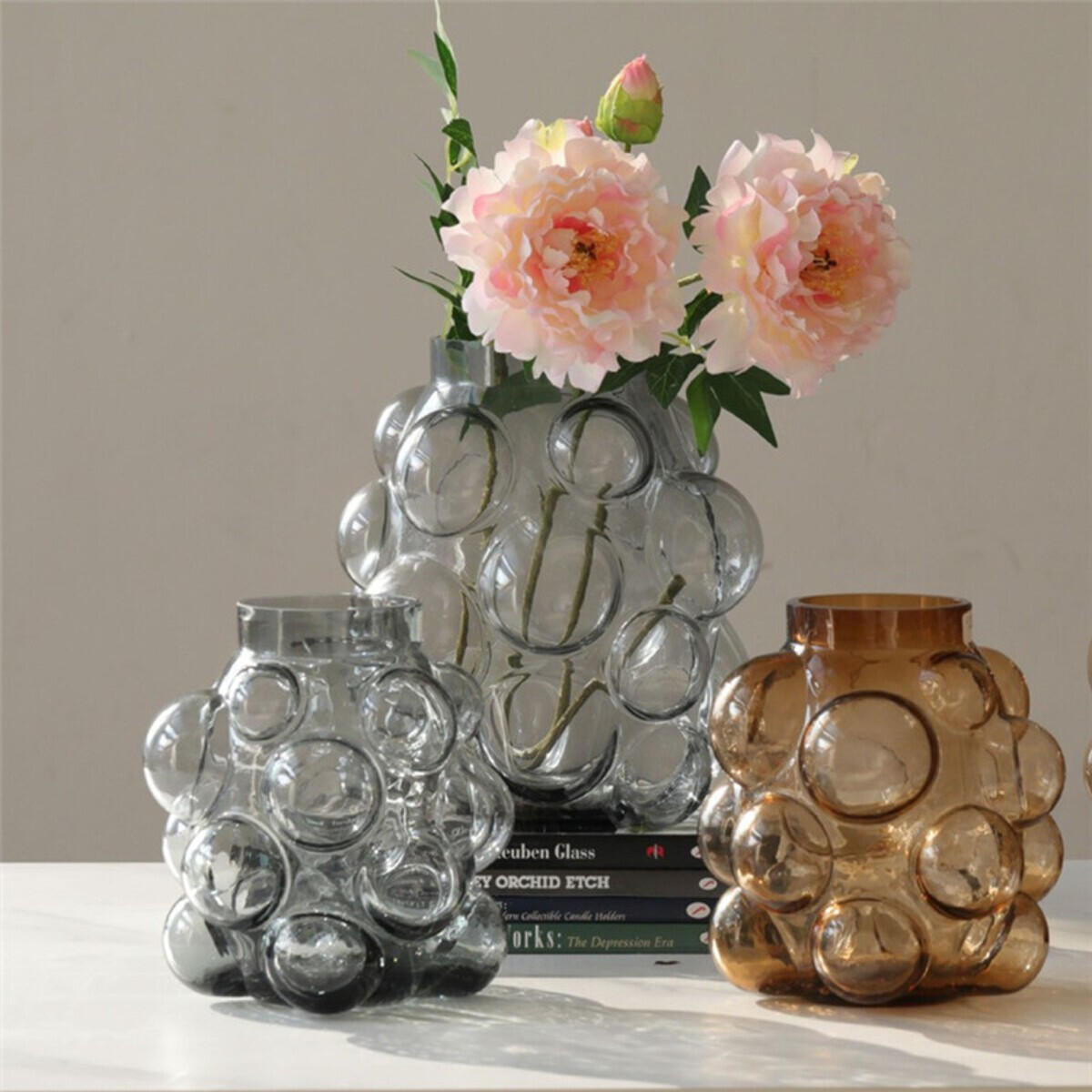 VASE 24/24/17,5 cm - Grau, Glas (26cm)