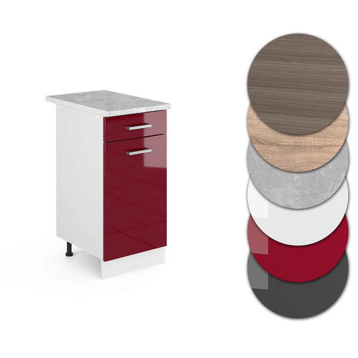 KÜCHENUNTERSCHRANK R-Line Rot Hochglanz 40 cm , AP Marmor - Rot/Weiß, Holzwerkstoff (40/81.6/60cm) - Vicco