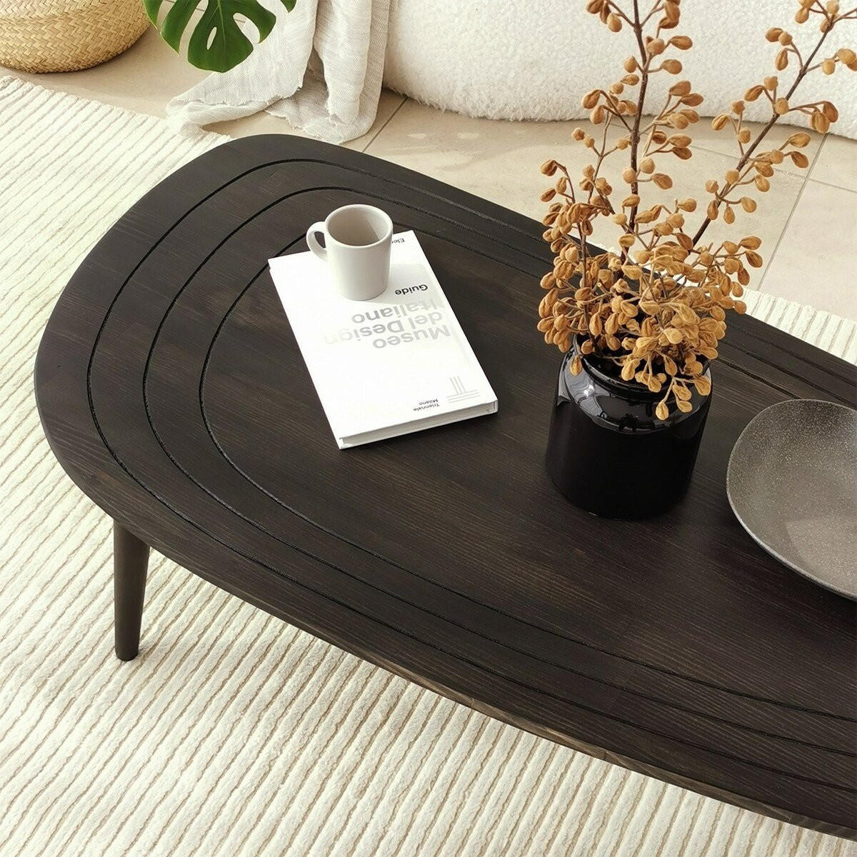 KONFERENČNÍ stolek se zaoblenou deskou, délka 115 cm - SWEET - antracitová, kompozitní dřevo (115/50/38cm) - Calicosy