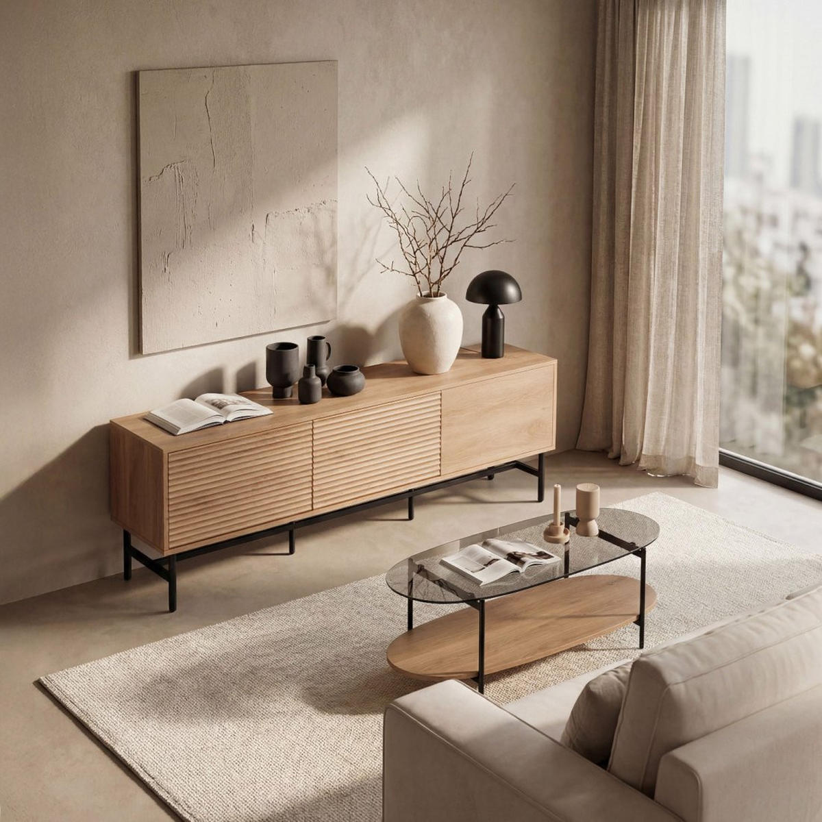 TV-ELEMENT Land Natürlich 160 cm x 55 cm - Naturfarben, Holzwerkstoff (160/55/40cm) - Klast Home