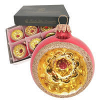 CHRISTBAUMKUGELN Reflex Gold Glitter Rot 8cm (Glas / 6 Stk.) - Rot, Glas (8/8/8cm) - Krebs Glas Lauscha