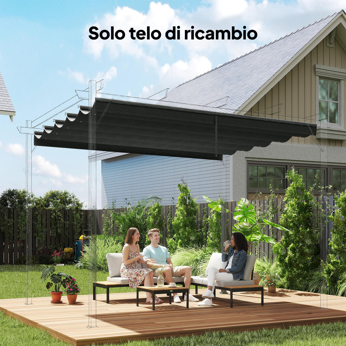 ERSATZDACH, 3x3 m für Gartenpavillon, grau, Polyester, mit 10 Löchern - Multicolor, Kunststoff (255/6/250cm) - FORIOUS