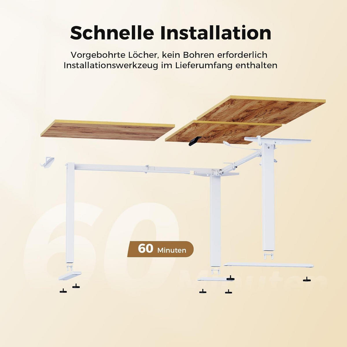 SCHREIBTISCH L-förmig Höhenverstellbar Elektrisch 190 x 155 cm Hellbraun - Braun, Holzwerkstoff (190/60/75cm)