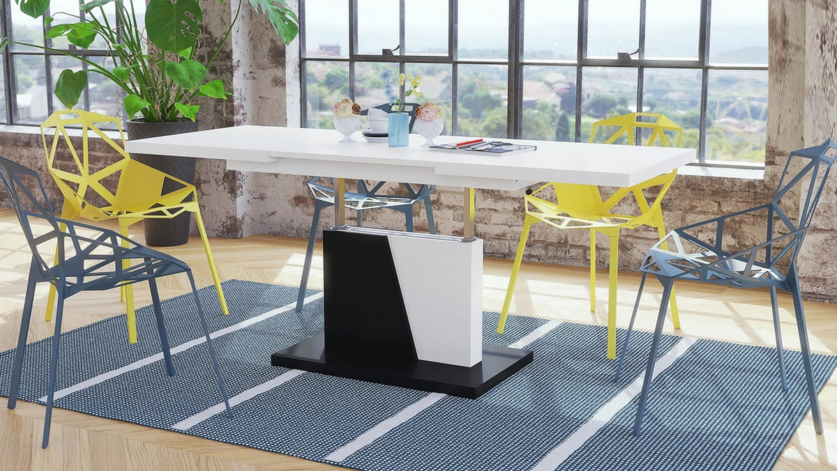 COUCHTISCH rechteckig Weiß Schwarz ausziehbar höhenverstellbar - Schwarz/Weiß, Holzwerkstoff (70/120/60cm) - designimpex
