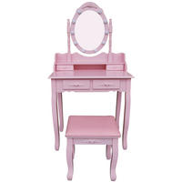 SCHMINKTISCH Rosa RUSTIKA mit Spiegel Hocker LED Beleuchtung Schubladen - Rosa, Holzwerkstoff (71/149/40cm) - Aileenstore
