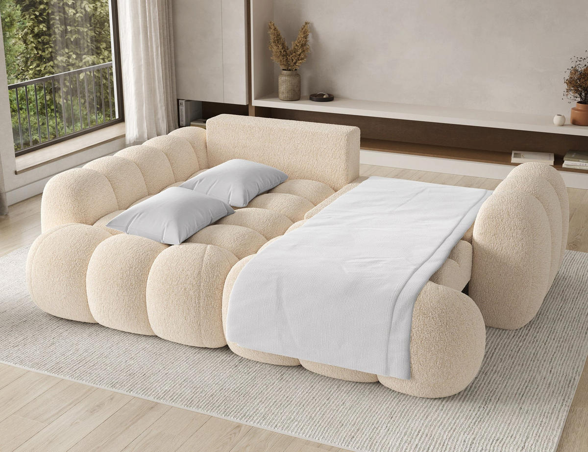 ECKSOFA COZION L-Form mit Schlaffunktion & Bettkasten – Modernes 3-Sitzer Sofa, HR-Kaltschaum, Wellenfederung, 267 × 165 cm - Creme/Schwarz, Kunststoff (165/267cm) - Wohnideebilder
