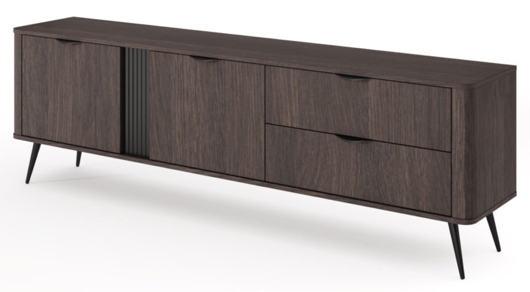 TV-SCHRANK Weiß ERIS Geriffelt Auf Hohen Beinen 195 cm - Braun, Holzwerkstoff (195.2/61.2/38cm) - Sepro Meble