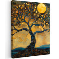 LEINWANDBILD Baum - Mond - Blumen - Gold - Kunst 60x80 cm - Orange, Textil (60/80cm) - MuchoWow