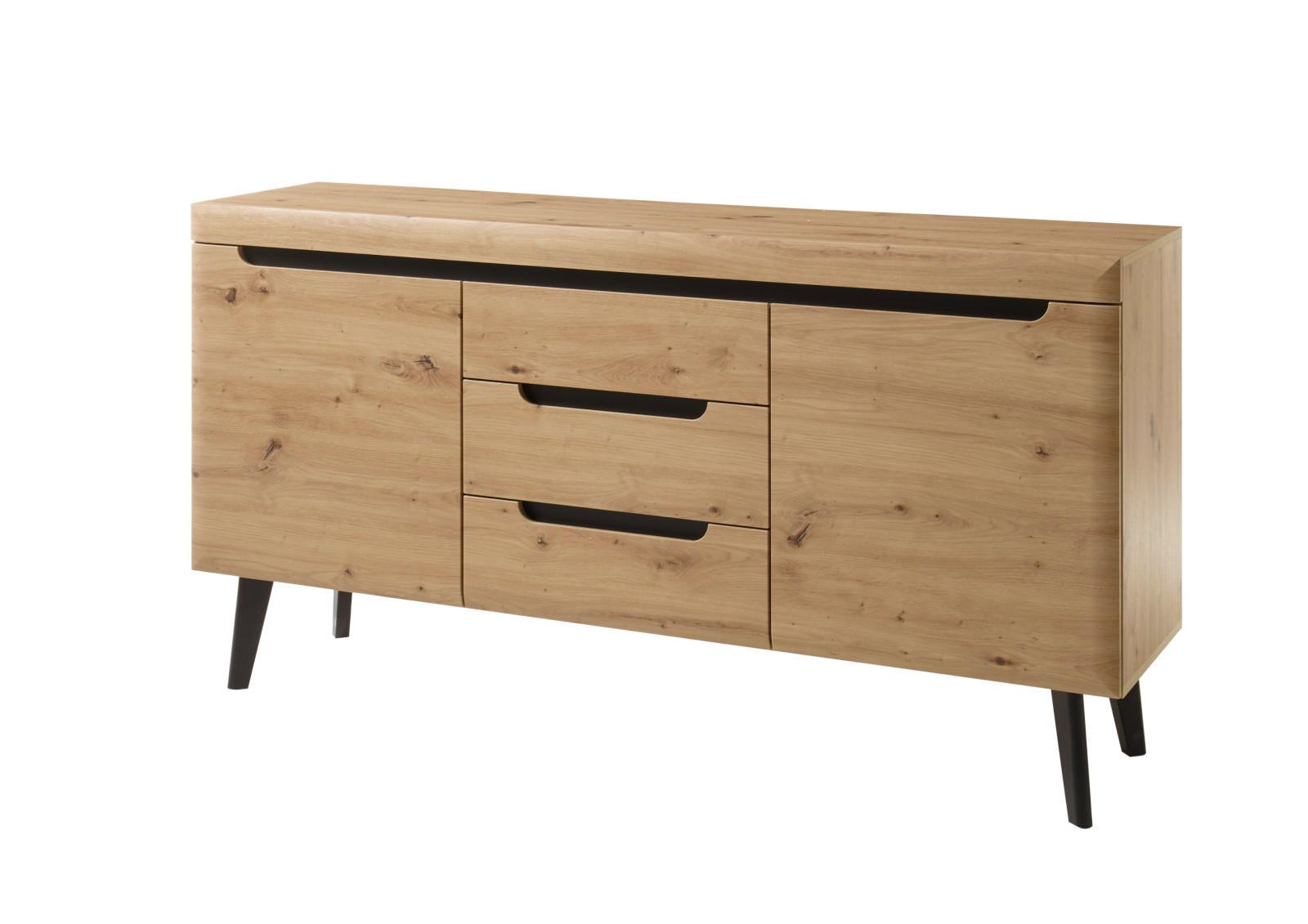 SIDEBOARD Artisan Eiche schwarz, Kommode skandinavisch, 160 x 83 cm - Schwarz/Eiche Artisan, Holzwerkstoff (160/83/40cm) - Furn.Design